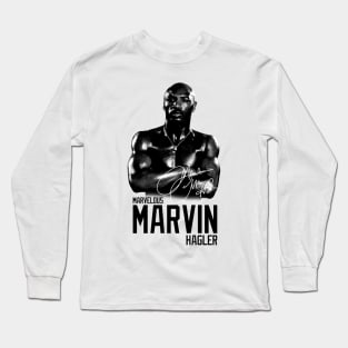 Marvelous Marvin Hagler Boxing Legend Signature Vintage Retro 80s 90s Bootleg Rap Style Long Sleeve T-Shirt